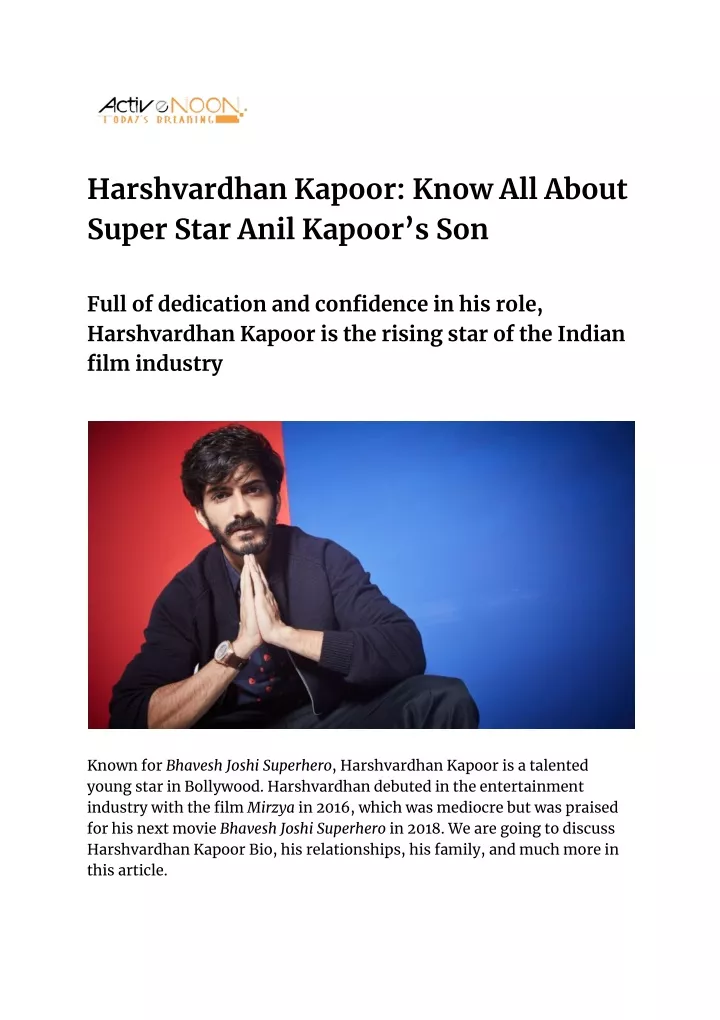 harshvardhan kapoor know all about super star