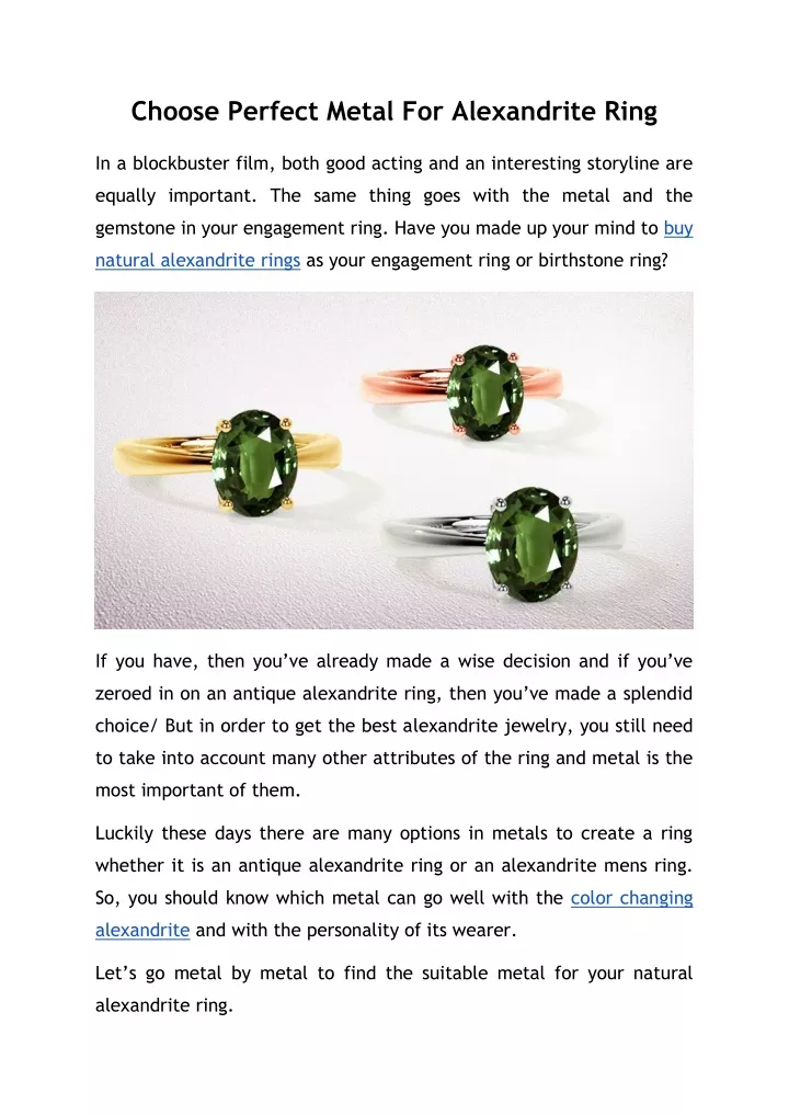 choose perfect metal for alexandrite ring