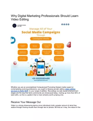 Why Digital Marketing Professionals Should Learn Video Editing