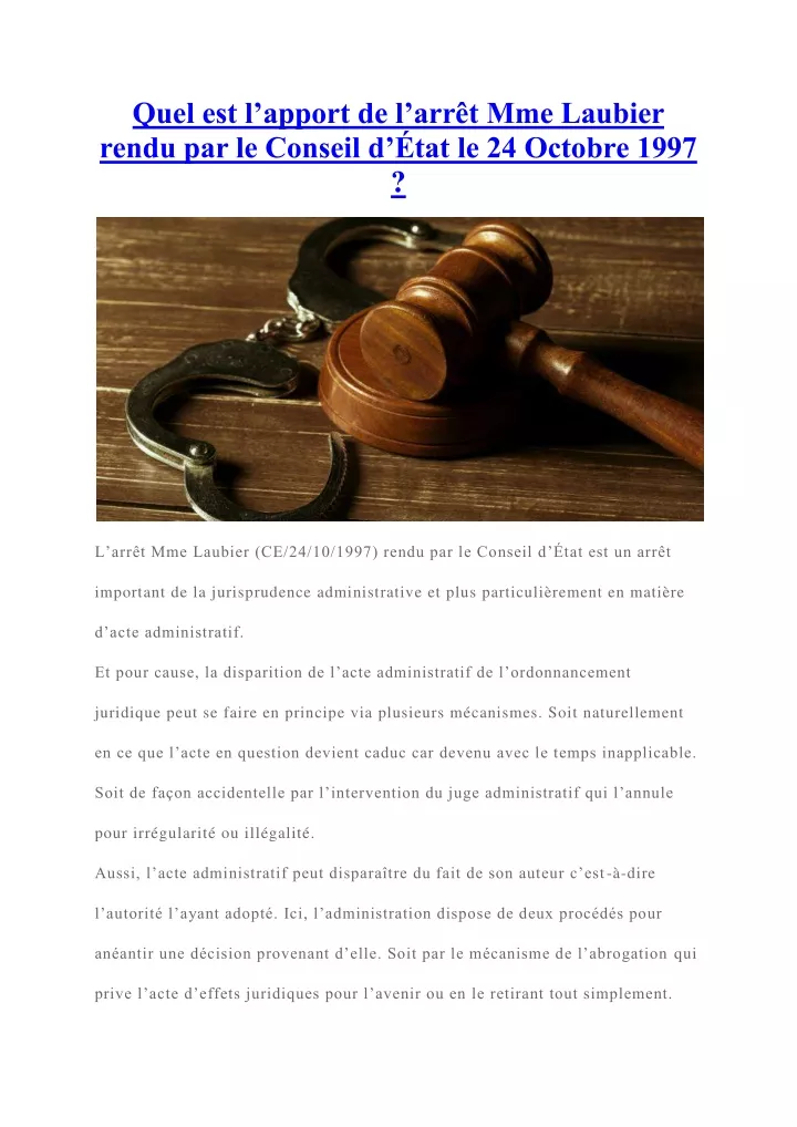 PPT - L'apport De L’arrêt Mme Laubier Rendu Par Le Conseil D’État Le 24 ...