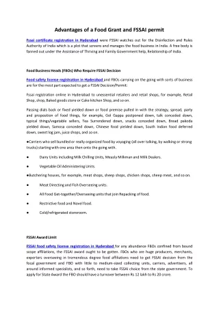 advantages of a food grant and fssai permit fssai