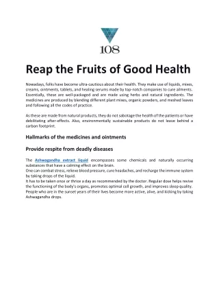 Reap the Fruits of Good Health- 108 Health