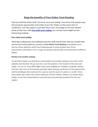 Reap the benefits of Free Online Tarot Reading