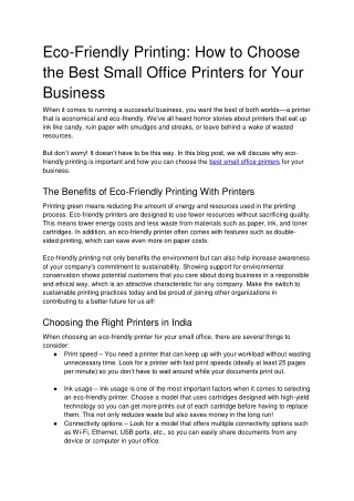 Eco-Friendly Printing How to Choose the Best Small Office Printers for Your Business