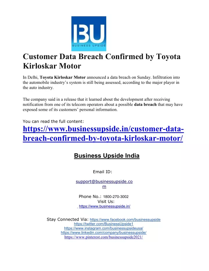 customer data breach confirmed by toyota