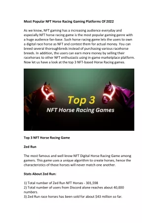 most popular nft horse racing gaming platforms