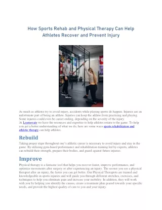 How Sports Rehab and Physical Therapy Can Help Athletes Recover and Prevent Injury