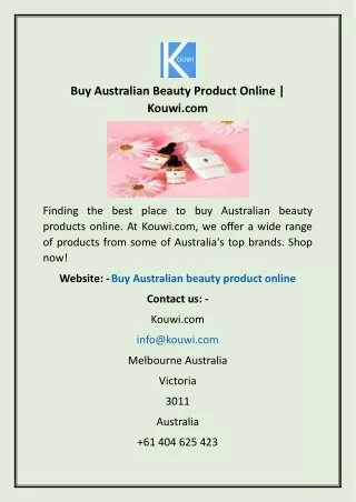 Buy Australian Beauty Product Online | Kouwi.com