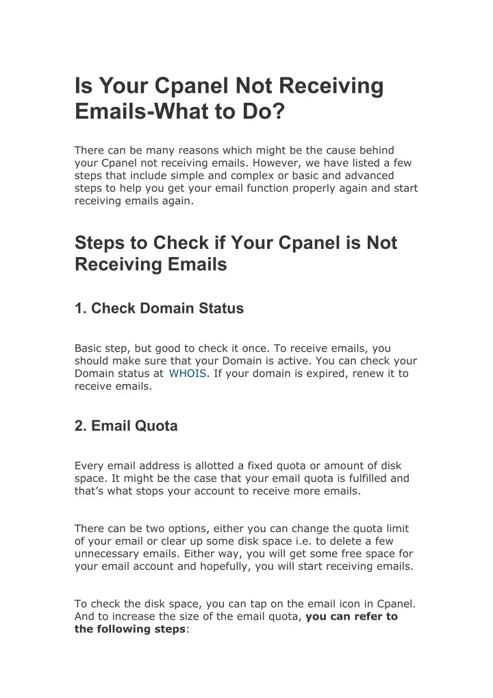 is your cpanel not receiving emails what to do