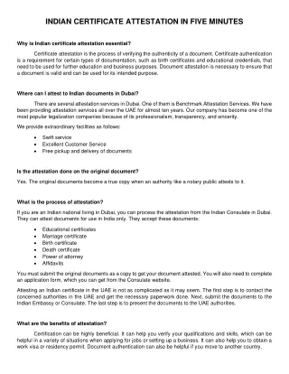 INDIAN CERTIFICATE ATTESTATION IN FIVE MINUTES