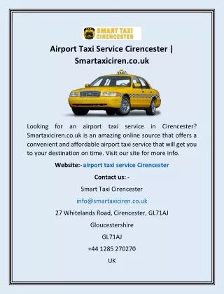 Airport Taxi Service Cirencester | Smartaxiciren.co.uk
