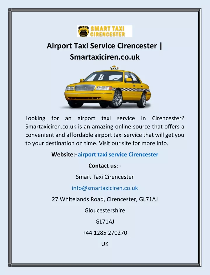 airport taxi service cirencester smartaxiciren