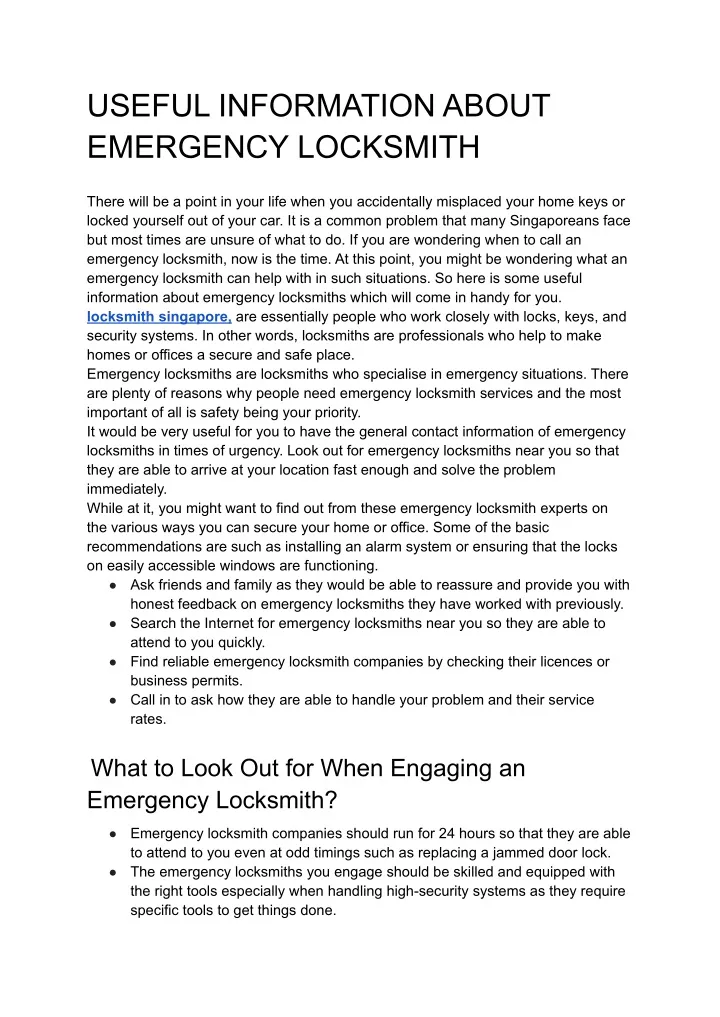 useful information about emergency locksmith