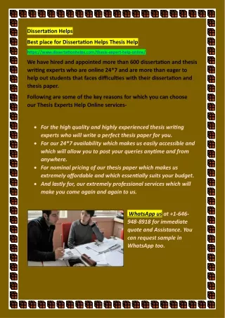 Take advantage of additional benefits when you hire dissertationhelps.com's UK thesis assistance.