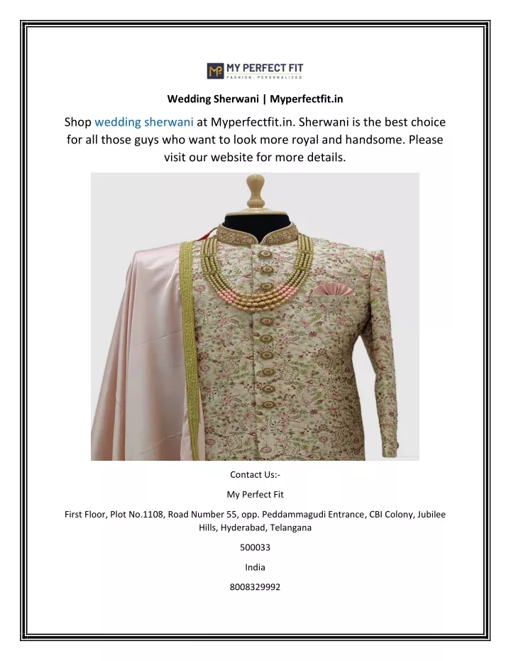 wedding sherwani myperfectfit in