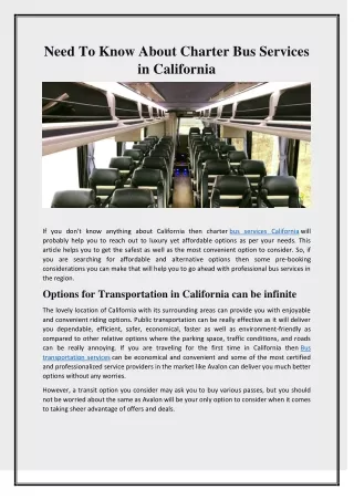 Need To Know About Charter Bus Services in California