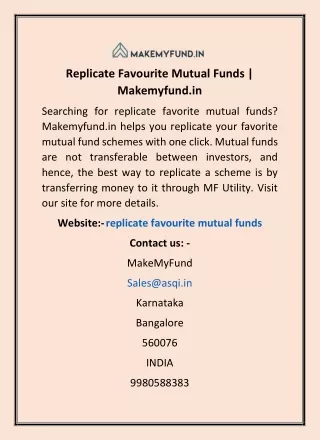 Replicate Favourite Mutual Funds | Makemyfund.in