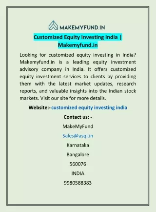 Customized Equity Investing India | Makemyfund.in