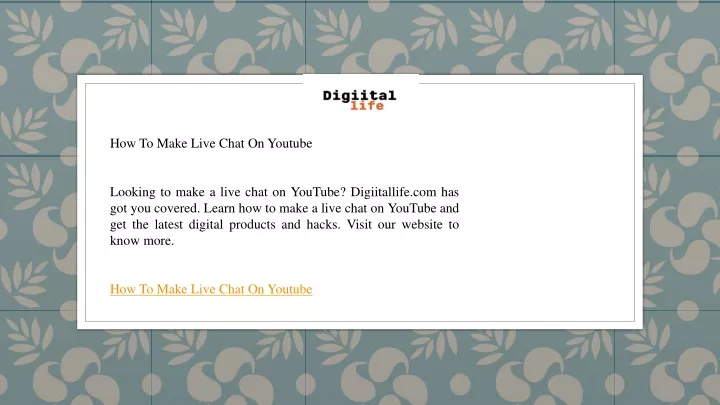 how to make live chat on youtube looking to make