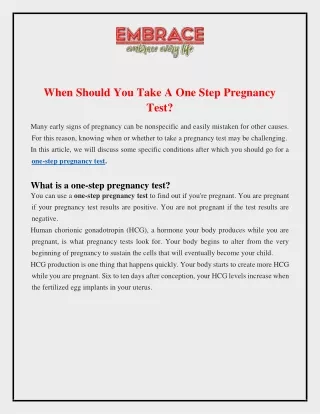 When Should You Take A One Step Pregnancy Test