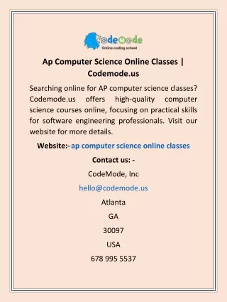 Ap Computer Science Online Classes | Codemode.us