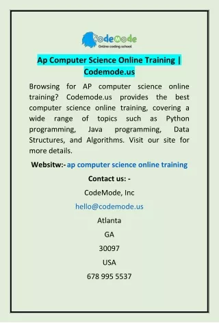 Ap Computer Science Online Training | Codemode.us