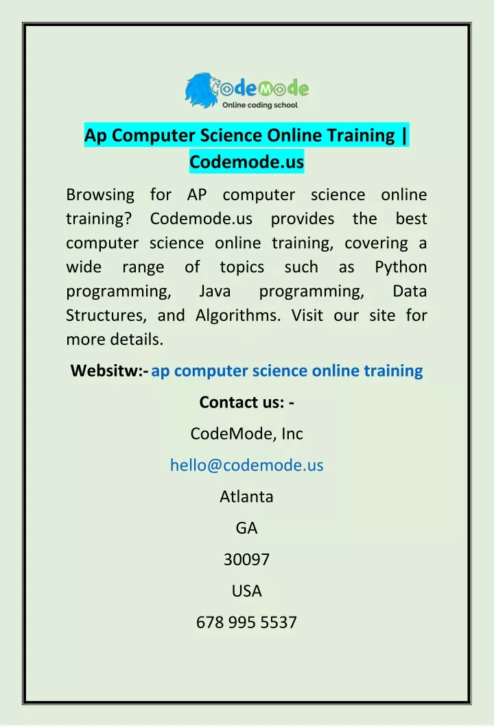 ap computer science online training codemode us