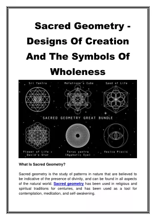 Sacred geometry - designs of creation and the symbols of wholeness