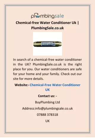 Chemical-free Water Conditioner Uk | PlumbingSale.co.uk