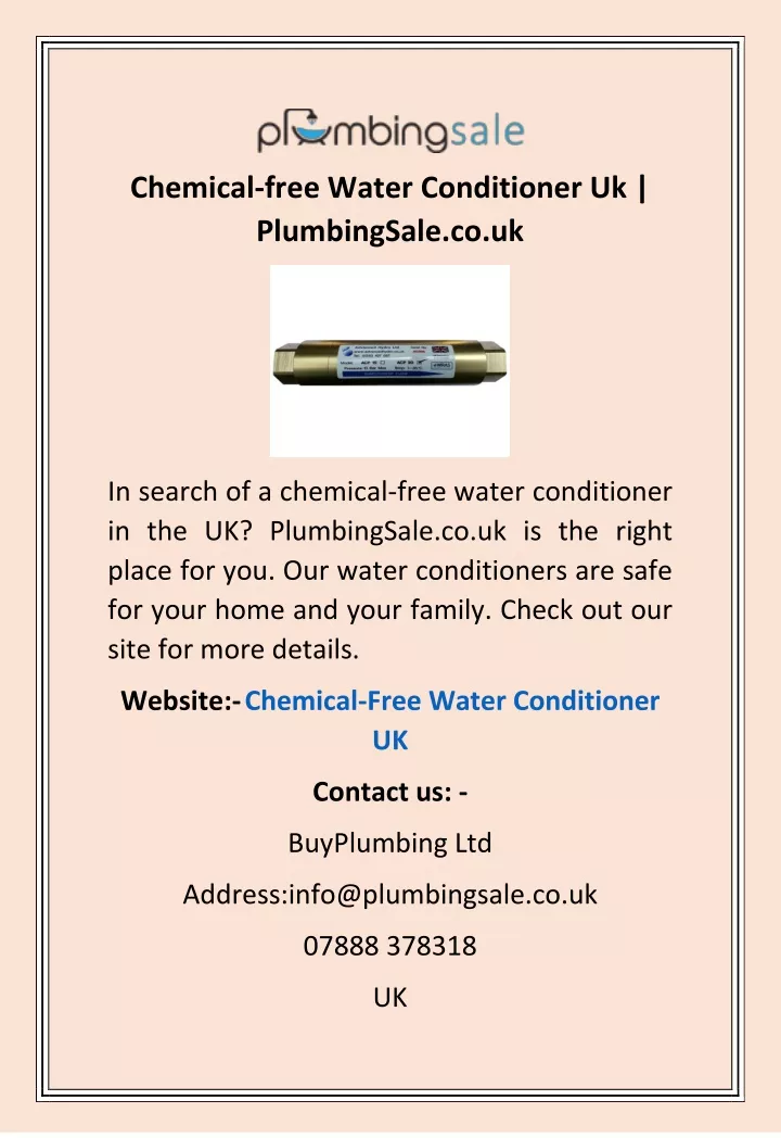 chemical free water conditioner uk plumbingsale