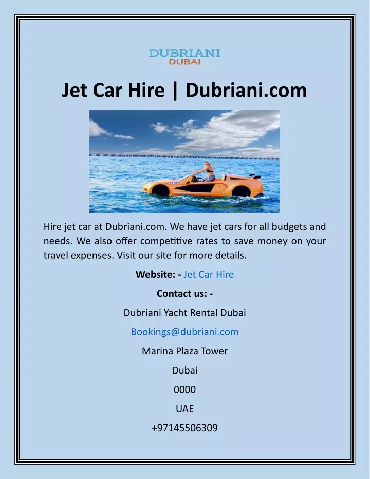 jet car hire dubriani com