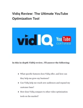 Vidiq Review- The Ultimate YouTube Optimization Tool