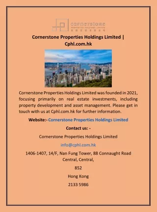 Cornerstone Properties Holdings Limited | Cphl.com.hk