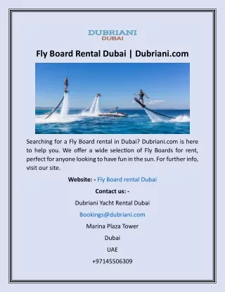 Fly Board Rental Dubai  Dubriani