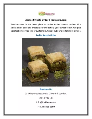 Arabic Sweets Order | Ibaklawa.com