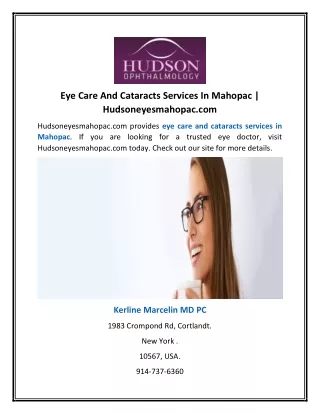 Eye Care And Cataracts Services In Mahopac | Hudsoneyesmahopac.com