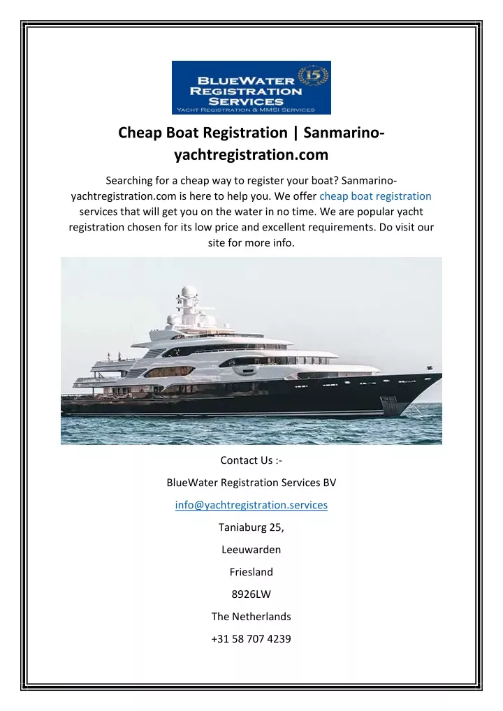 cheap boat registration sanmarino