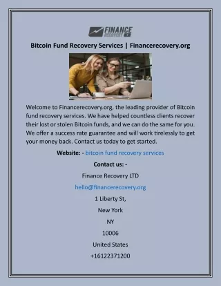 Bitcoin Fund Recovery Services  Financerecovery.org