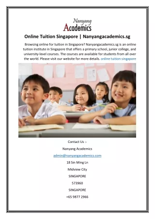 Online Tuition Singapore  Nanyangacademics.sg