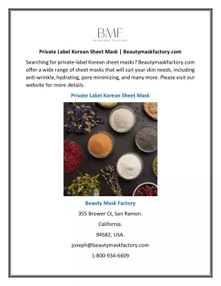 Private Label Korean Sheet Mask | Beautymaskfactory.com