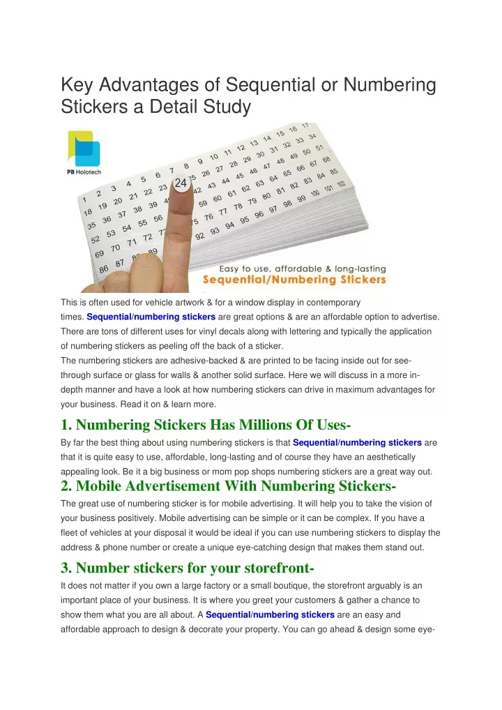 key advantages of sequential or numbering