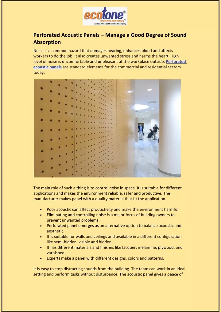 perforated acoustic panels manage a good degree