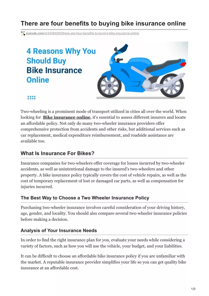 there are four benefits to buying bike insurance