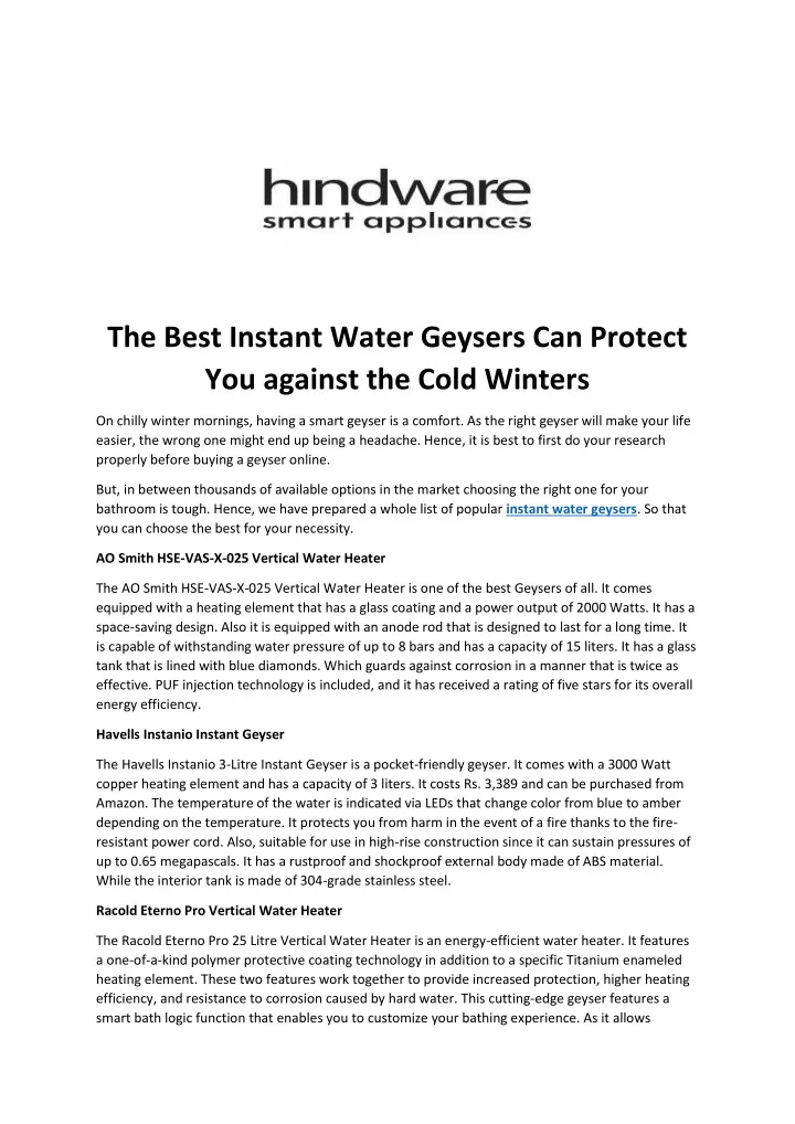 the best instant water geysers can protect