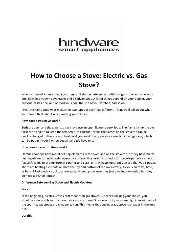 how to choose a stove electric vs gas stove