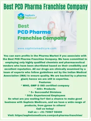 Best PCD Pharma Franchise Company