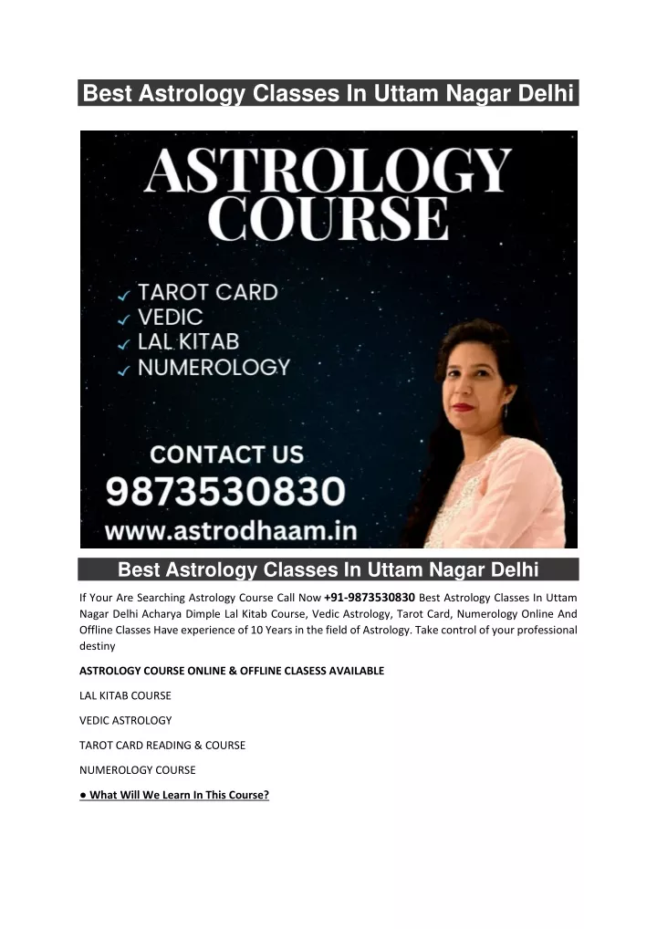 best astrology classes in uttam nagar delhi