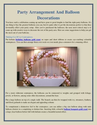 Party Arrangement And Balloon Decorations