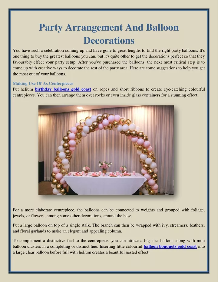 party arrangement and balloon decorations