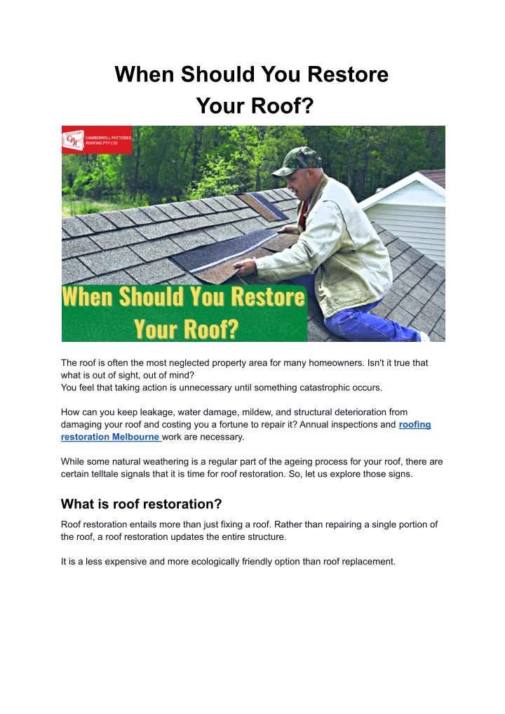 when should you restore your roof